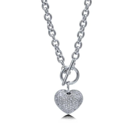 Heart CZ Toggle Pendant Necklace in Silver-Tone