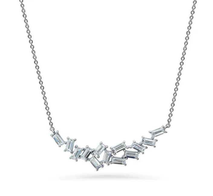 Cluster Bar CZ Pendant Necklace in Sterling Silver