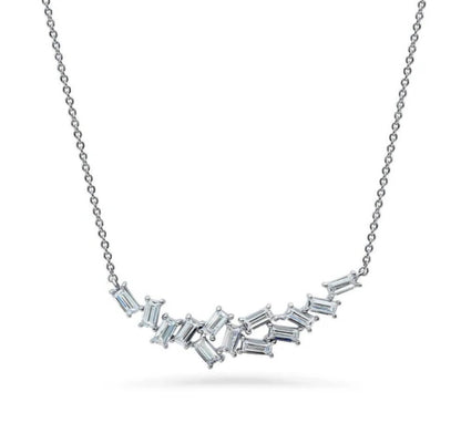Cluster Bar CZ Pendant Necklace in Sterling Silver