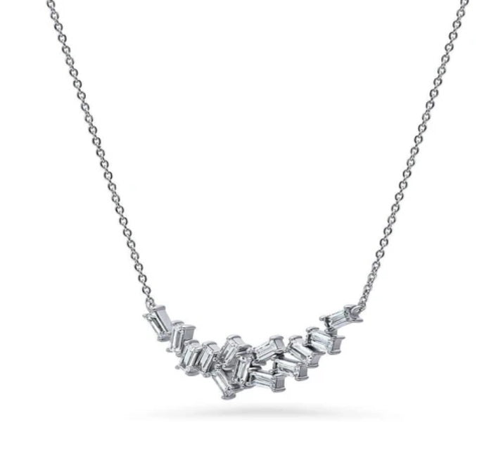 Cluster Bar CZ Pendant Necklace in Sterling Silver