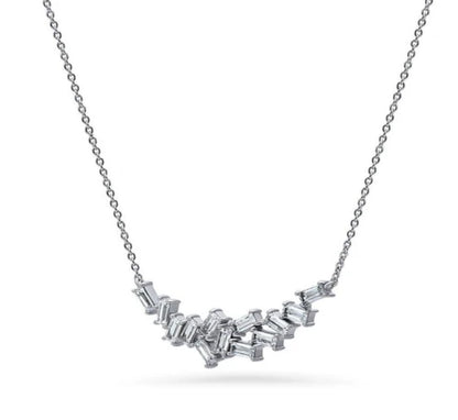 Cluster Bar CZ Pendant Necklace in Sterling Silver
