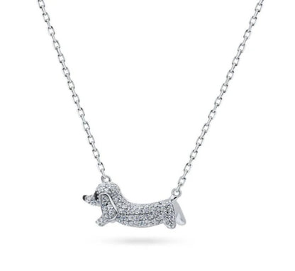 Puppy CZ Pendant Necklace in Sterling Silver