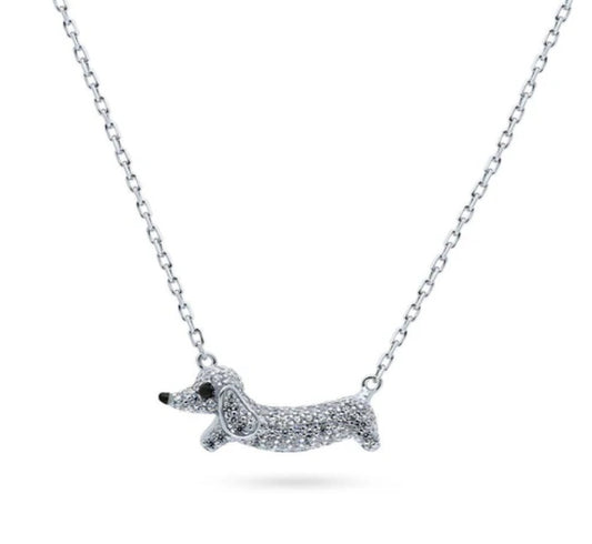 Puppy CZ Pendant Necklace in Sterling Silver