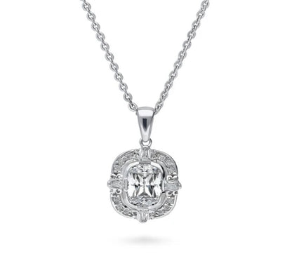 Art Deco CZ Pendant Necklace in Sterling Silver