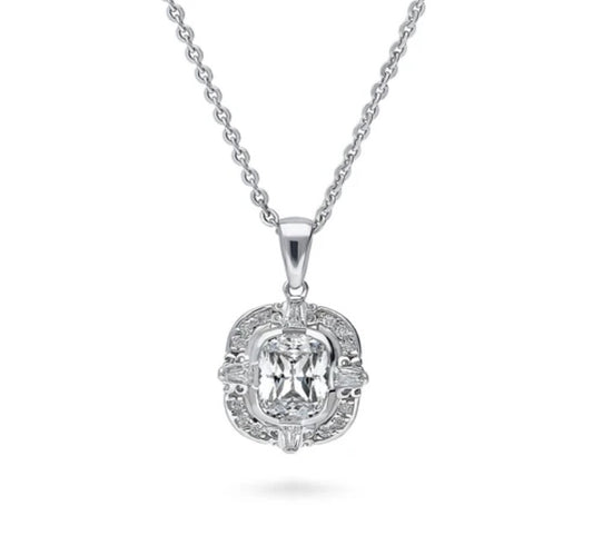 Art Deco CZ Pendant Necklace in Sterling Silver