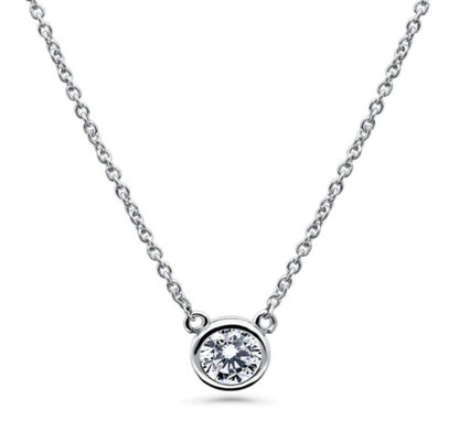 Solitaire 0.9ct Bezel Set Round CZ Necklace in Sterling Silver, 2 Piece