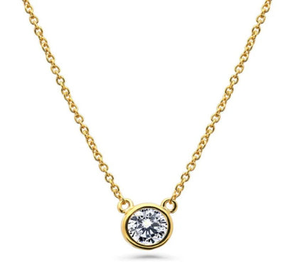 Solitaire 0.9ct Bezel Set Round CZ Necklace in Sterling Silver, 2 Piece