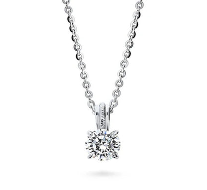 Solitaire 0.8ct Round CZ Pendant Necklace in Sterling Silver