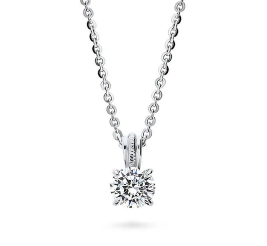 Solitaire 0.8ct Round CZ Pendant Necklace in Sterling Silver