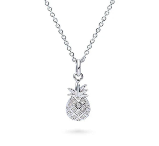 Pineapple CZ Pendant Necklace in Sterling Silver