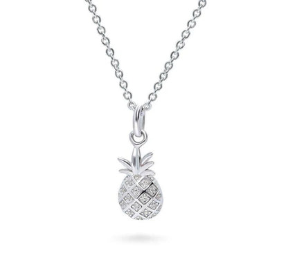 Pineapple CZ Pendant Necklace in Sterling Silver