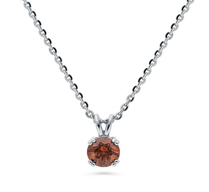 Solitaire Caramel Round CZ Pendant Necklace in Sterling Silver 0.8ct