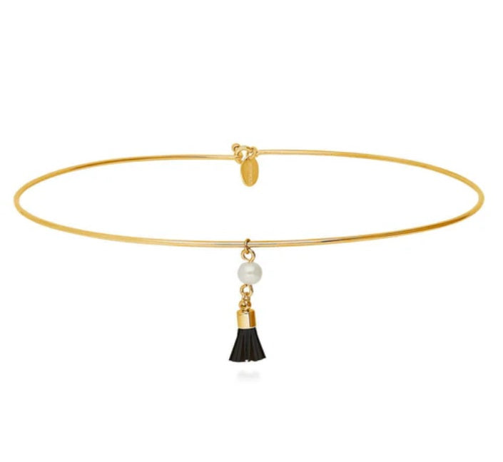 Tassel Imitation Pearl Choker in Gold-Tone
