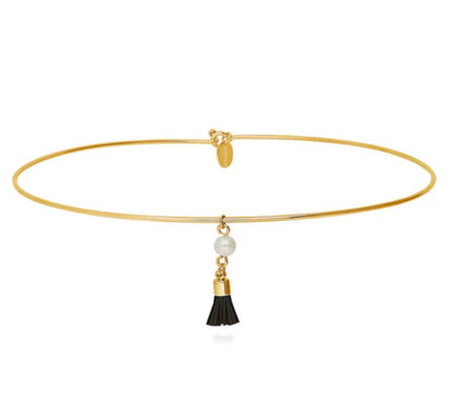 Tassel Imitation Pearl Choker in Gold-Tone