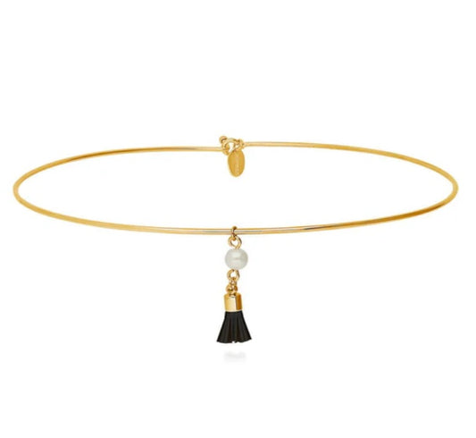 Tassel Imitation Pearl Choker in Gold-Tone