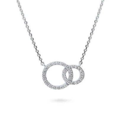 Open Circle Interlocking CZ Pendant Necklace in Sterling Silver