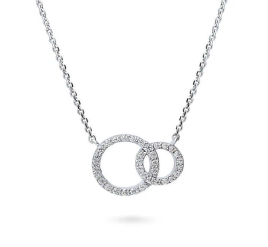 Open Circle Interlocking CZ Pendant Necklace in Sterling Silver