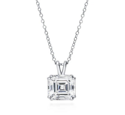 Solitaire 6ct Asscher CZ Pendant Necklace in Sterling Silver, 2 Piece
