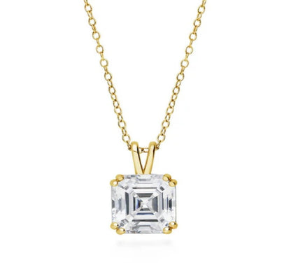 Solitaire 6ct Asscher CZ Pendant Necklace in Sterling Silver, 2 Piece