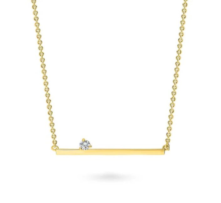 Bar CZ Pendant Necklace in Gold Flashed Sterling Silver
