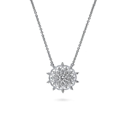 Flower CZ Pendant Necklace in Sterling Silver