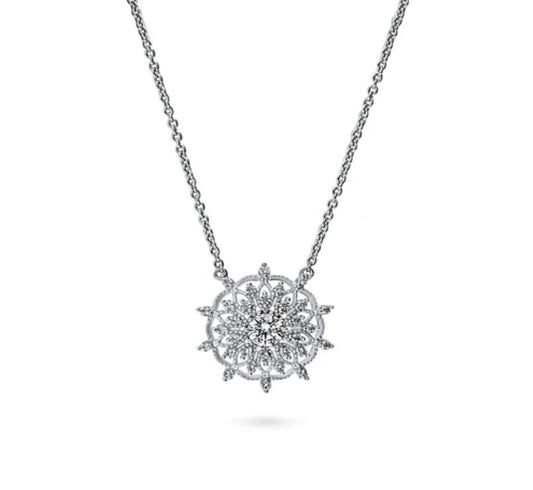 Flower CZ Pendant Necklace in Sterling Silver