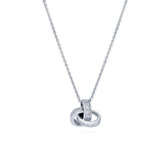 Love Knot CZ Pendant Necklace in Sterling Silver