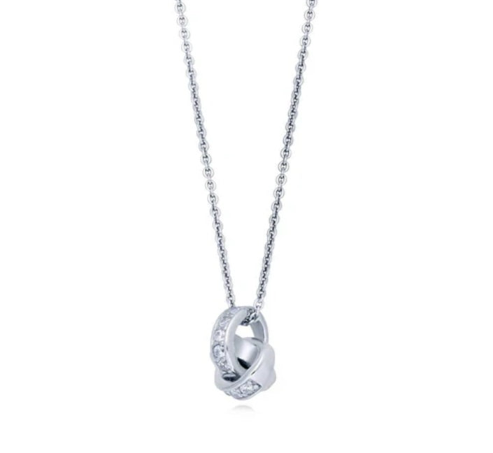 Love Knot CZ Pendant Necklace in Sterling Silver