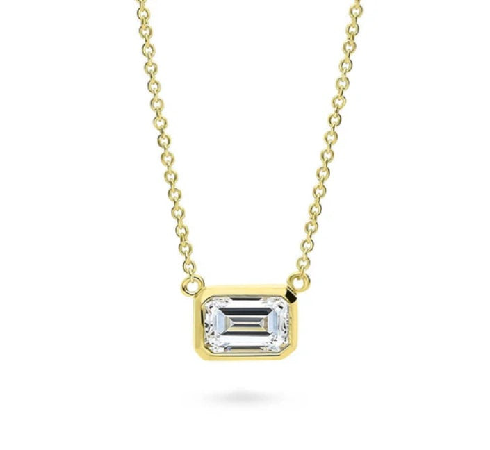 Solitaire 1ct Bezel Set Emerald Cut CZ Necklace in Sterling Silver