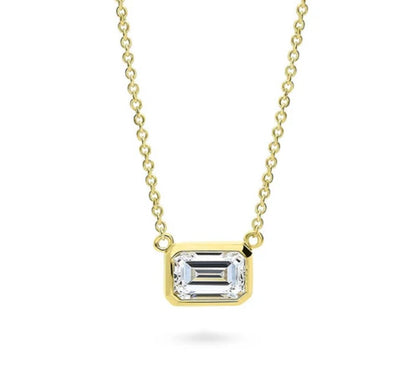 Solitaire 1ct Bezel Set Emerald Cut CZ Necklace in Sterling Silver