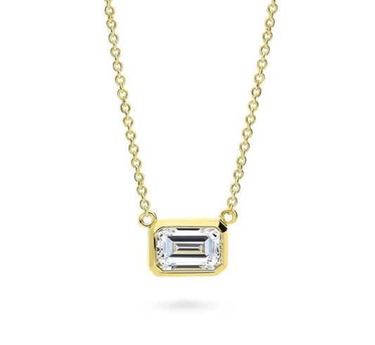 Solitaire 1ct Bezel Set Emerald Cut CZ Necklace in Sterling Silver