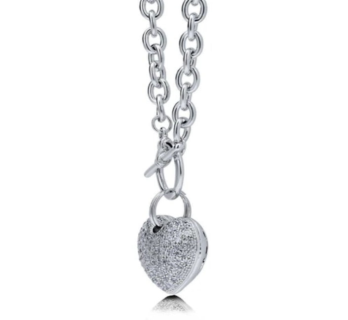 Heart CZ Toggle Pendant Necklace in Silver-Tone