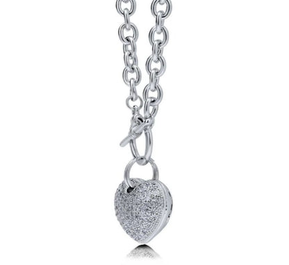 Heart CZ Toggle Pendant Necklace in Silver-Tone