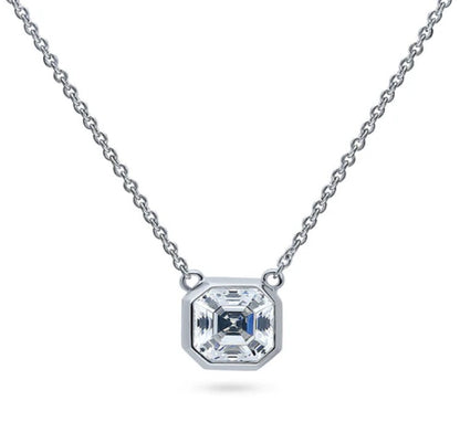 Solitaire 1.2ct Bezel Set Asscher CZ Necklace in Sterling Silver