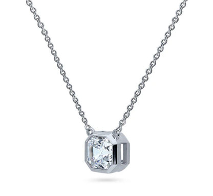 Solitaire 1.2ct Bezel Set Asscher CZ Necklace in Sterling Silver