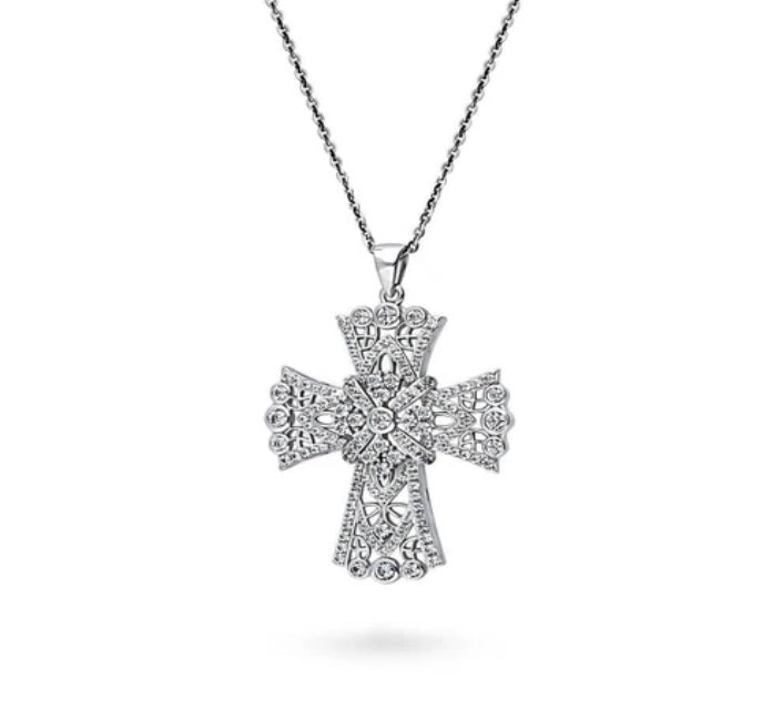 Cross CZ Statement Pendant Necklace in Sterling Silver