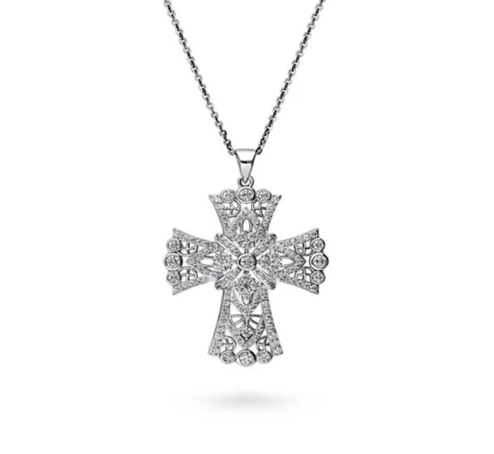 Cross CZ Statement Pendant Necklace in Sterling Silver