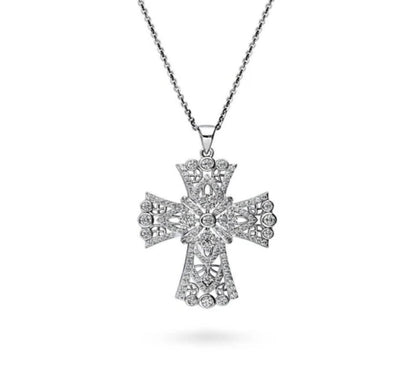 Cross CZ Statement Pendant Necklace in Sterling Silver