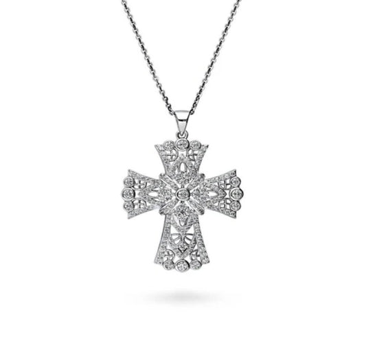 Cross CZ Statement Pendant Necklace in Sterling Silver