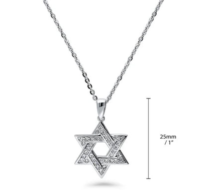 Star of David CZ Pendant Necklace in Sterling Silver