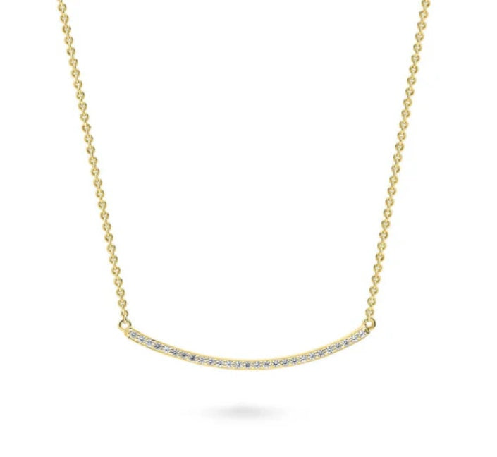 Bar CZ Pendant Necklace in Gold Flashed Sterling Silver