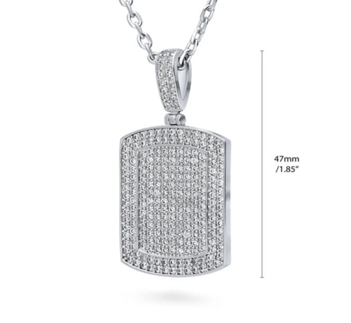 Dog Tag CZ Pendant Necklace