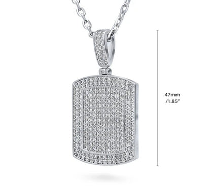 Dog Tag CZ Pendant Necklace