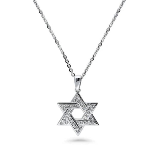 Star of David CZ Pendant Necklace in Sterling Silver