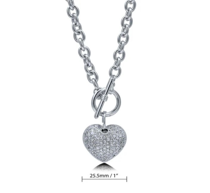 Heart CZ Toggle Pendant Necklace in Silver-Tone