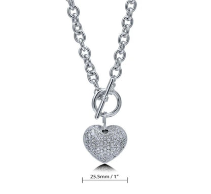Heart CZ Toggle Pendant Necklace in Silver-Tone