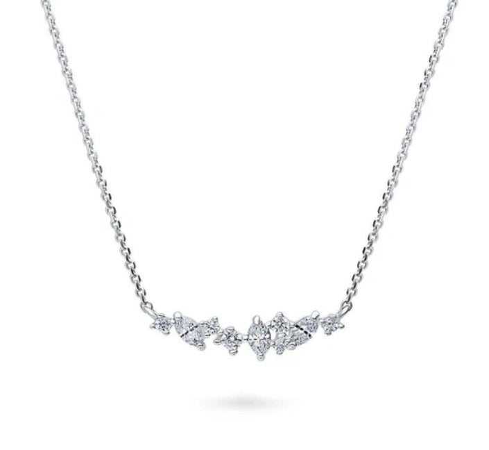 Cluster Bar CZ Pendant Necklace in Sterling Silver
