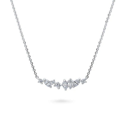 Cluster Bar CZ Pendant Necklace in Sterling Silver