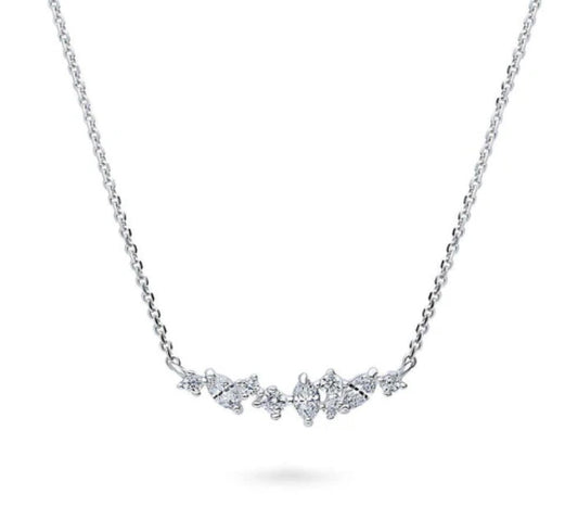 Cluster Bar CZ Pendant Necklace in Sterling Silver