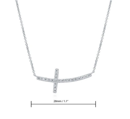 Sideways Cross CZ Pendant Necklace in Sterling Silver